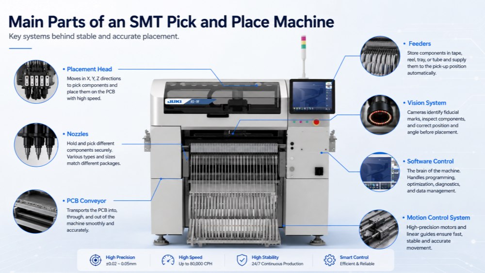 Main Parts of SMT Pick and Place Machine Các bộ phận chính của máy gắp và đặt SMT