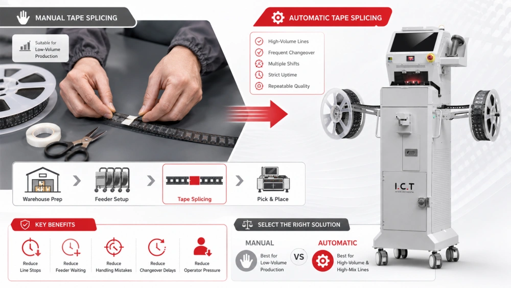 Tự động v&agrave; thủ c&ocirc;ng SMT Tape Splicing.webp
