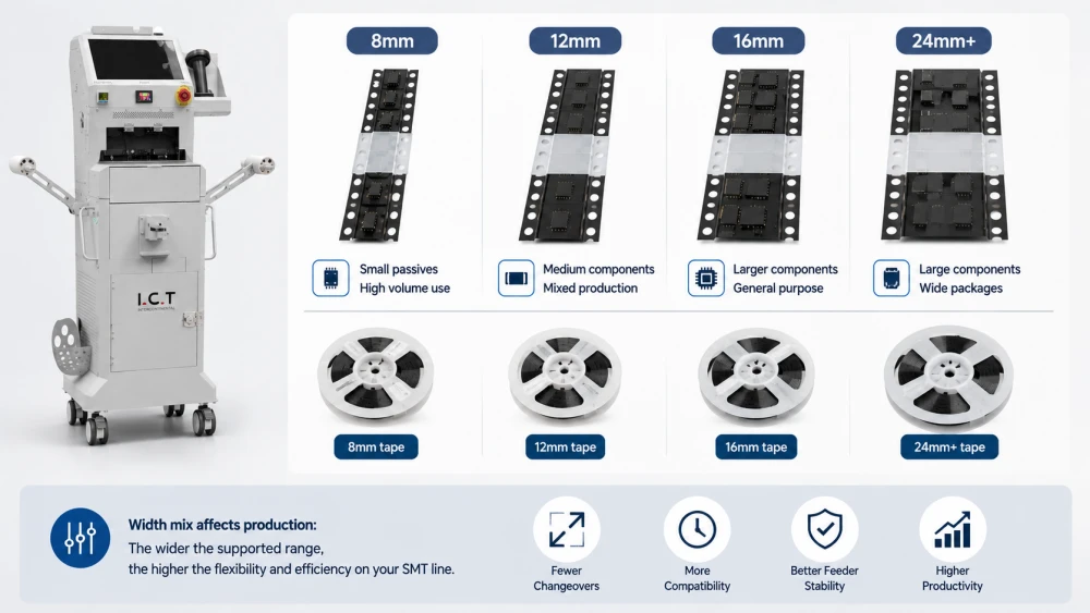 Chiều rộng băng SMT phổ biến v&agrave; nơi ch&uacute;ng được sử dụng.webp
